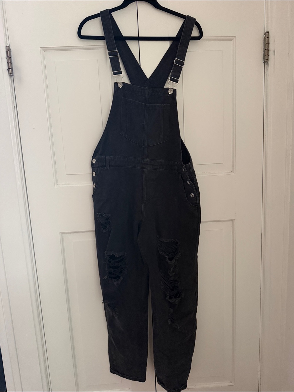 12th Tribe Black Distressed Denim Overalls
